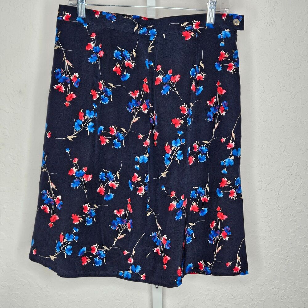 Casual Corner Vintage Navy Floral Silk Skirt Lined Mid Length Size 12